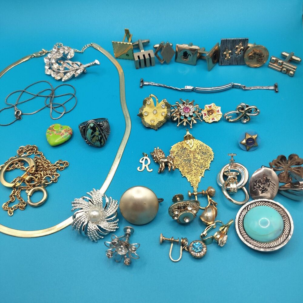 Vintage & Modern Jewelry Craft Mixed Lot Necklaces Brooches Rings Cufflinks